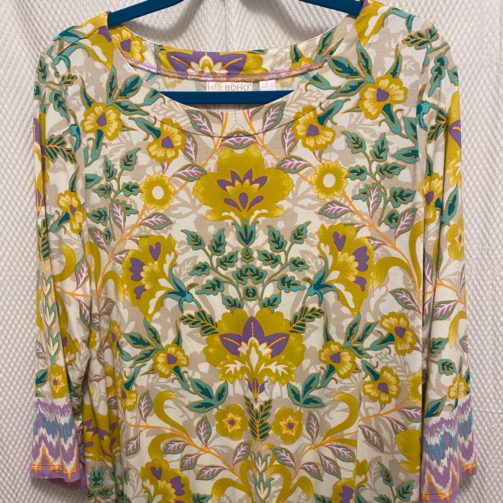 Belle by Kim Gravel Yellow and Green Floral Blouse